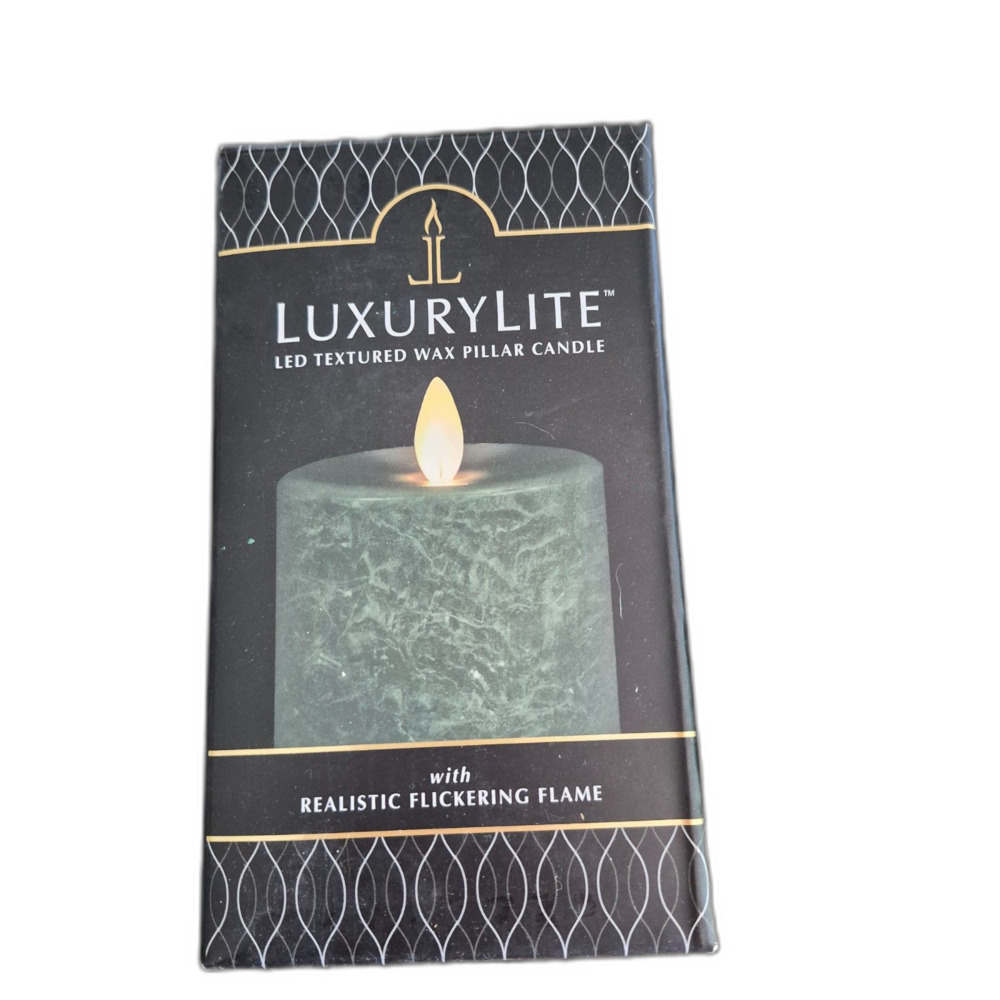 Ganz LuxuryLite LED Flameless Moving Flame Pillar Candle Light Green 3x5